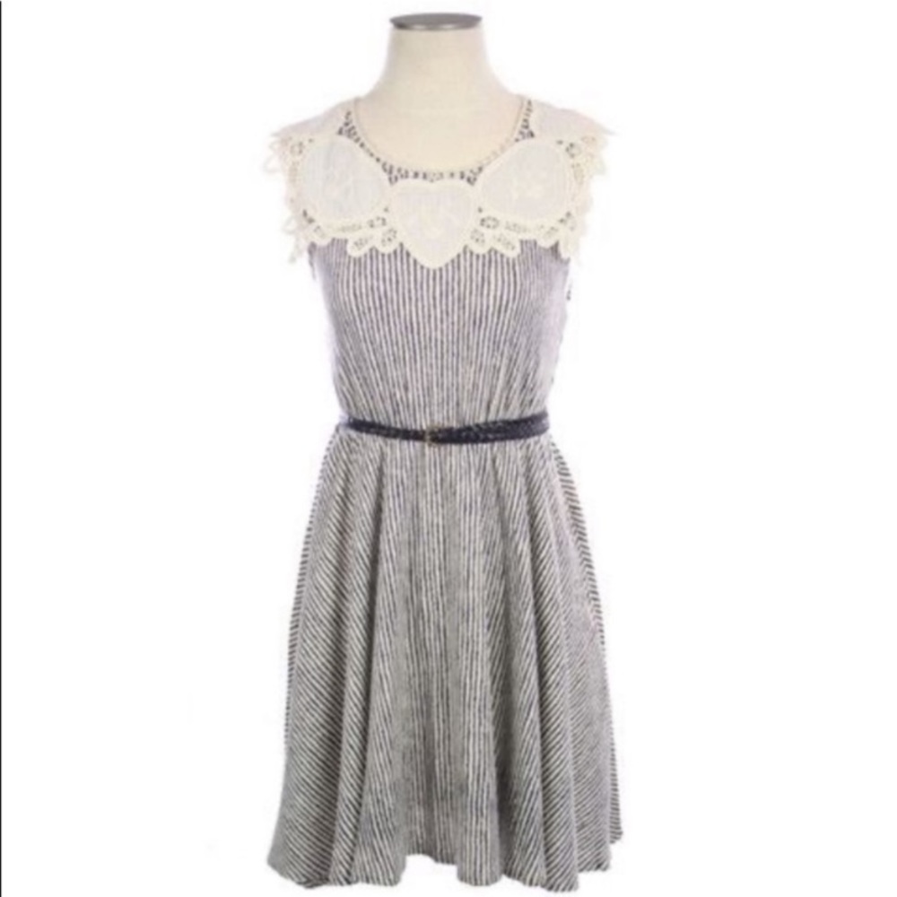 Vintage Inspired Pinstripe Crochet Collar Dress